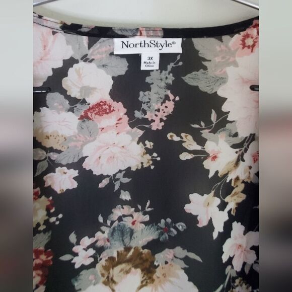 North Style Soft Evening Floral Mesh Shrug, Open Front, 3/4 Sleeves Size 3x - Picture 8 of 13